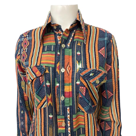 1960s Southwest Print Sheer Button Up Slim Fit Shirt / Women’s Small - Picture 2 of 5